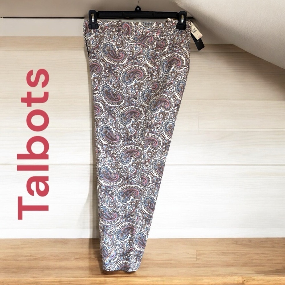 Talbots Paisley Cropped Ankle Pants in Neutral with Pink & Blue Accents
